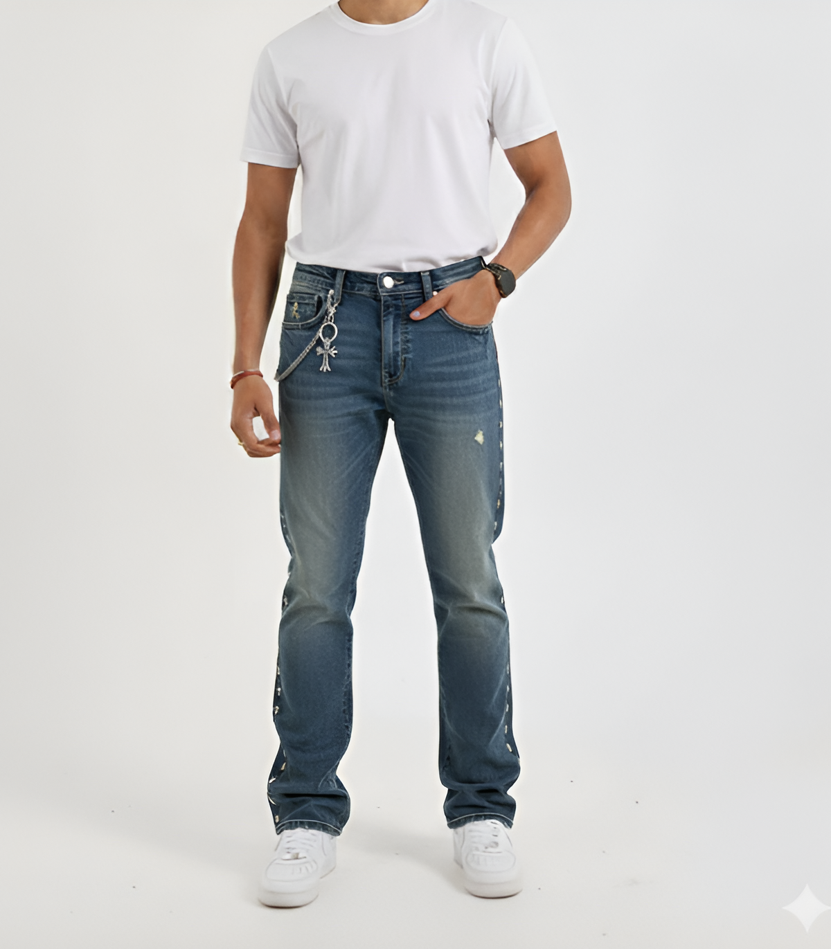 Cross Stud Denim with Wallet Chain