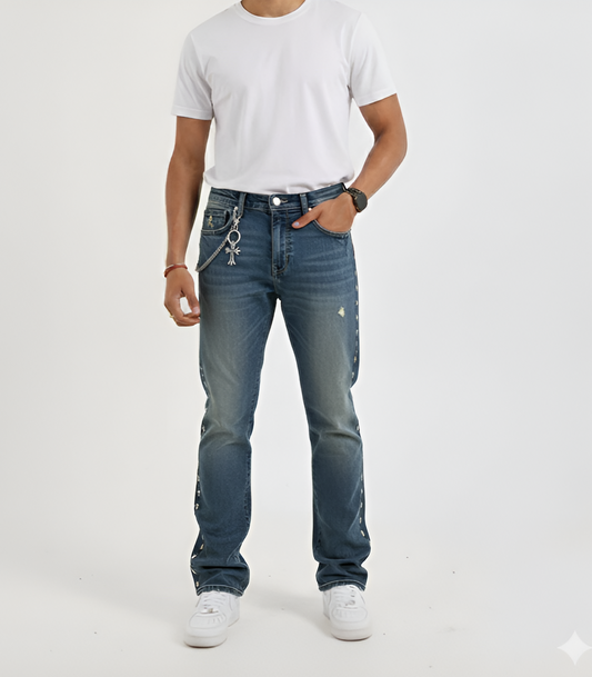 Cross Stud Denim with Wallet Chain