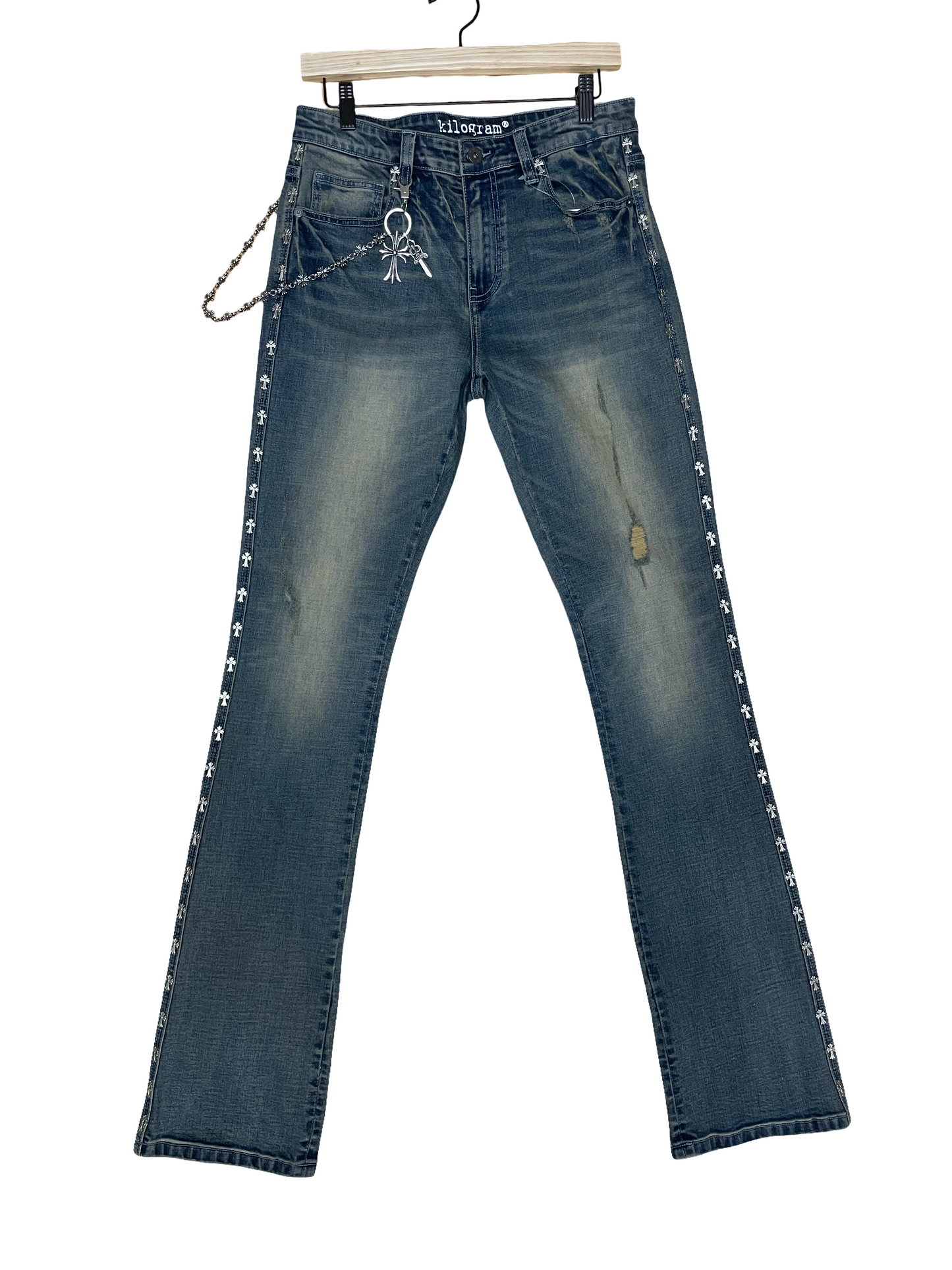 Cross Stud Denim with Wallet Chain